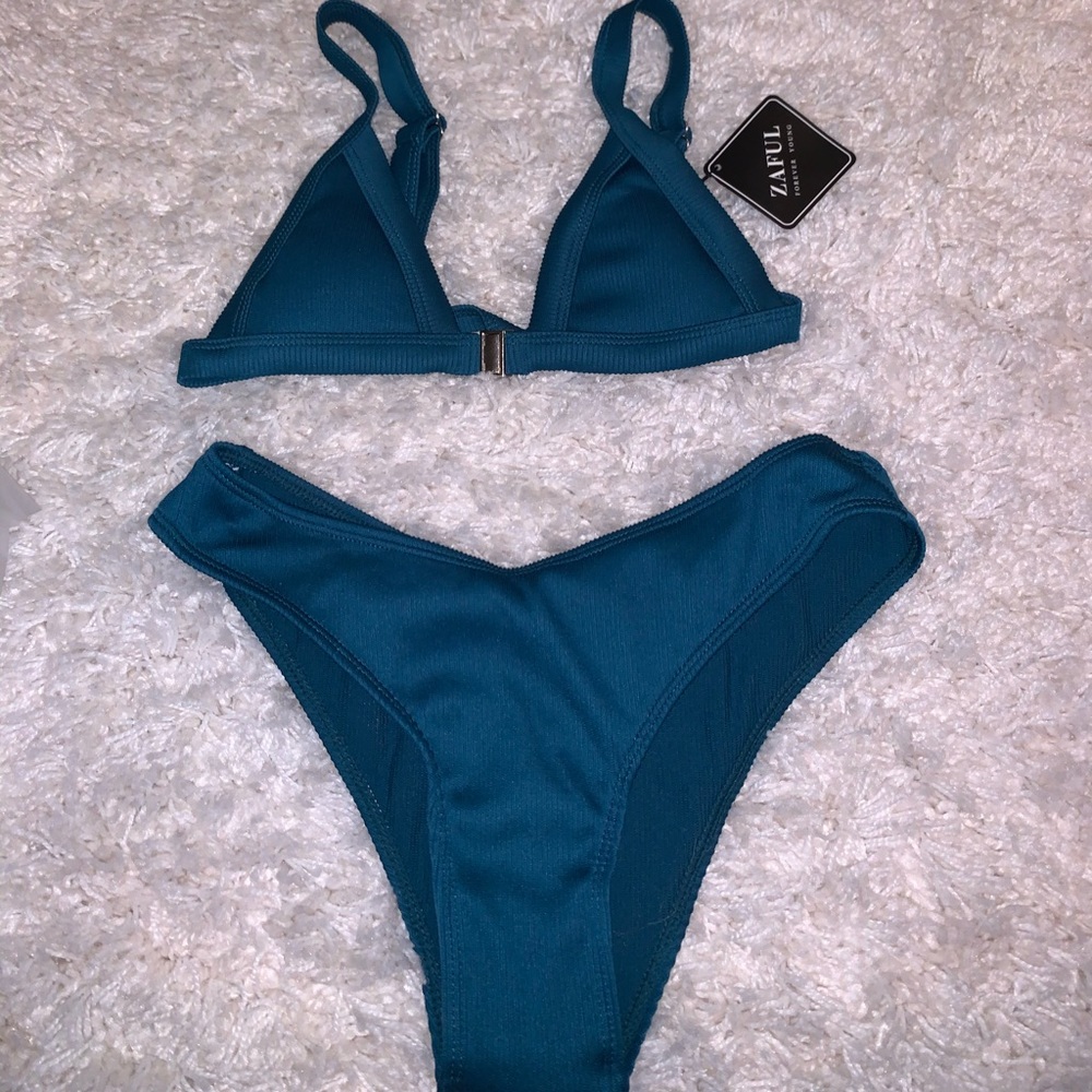 NWT ZAFUL TEAL RIBBED BIKINI